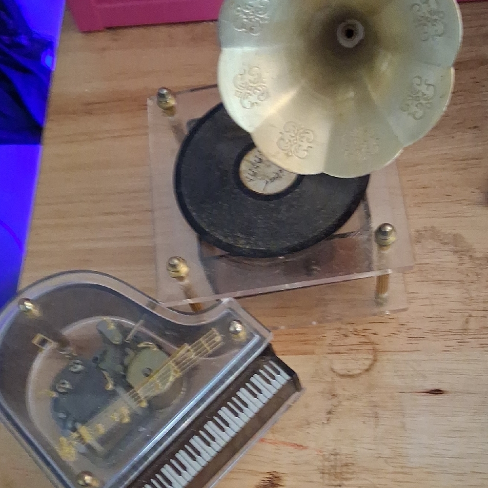 Vintage Schmid Phonograph  (Rotating Table Music Box)  &  Sankyo Piano Music Box